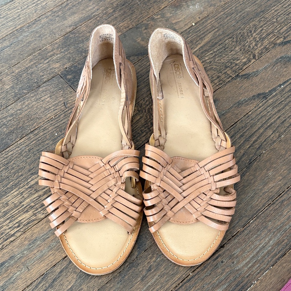 ASOS Tan Woven Leather Flat Sandals
